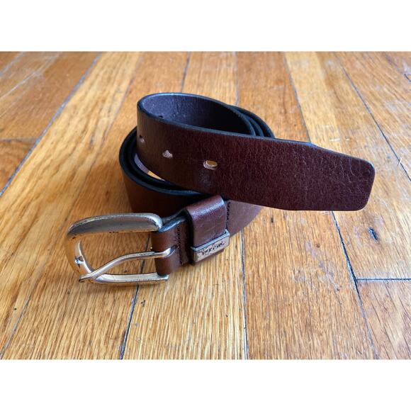 FOSSIL Brown Leather Belt w/Distressed Buckle Womens sz L - Picture 2 of 8